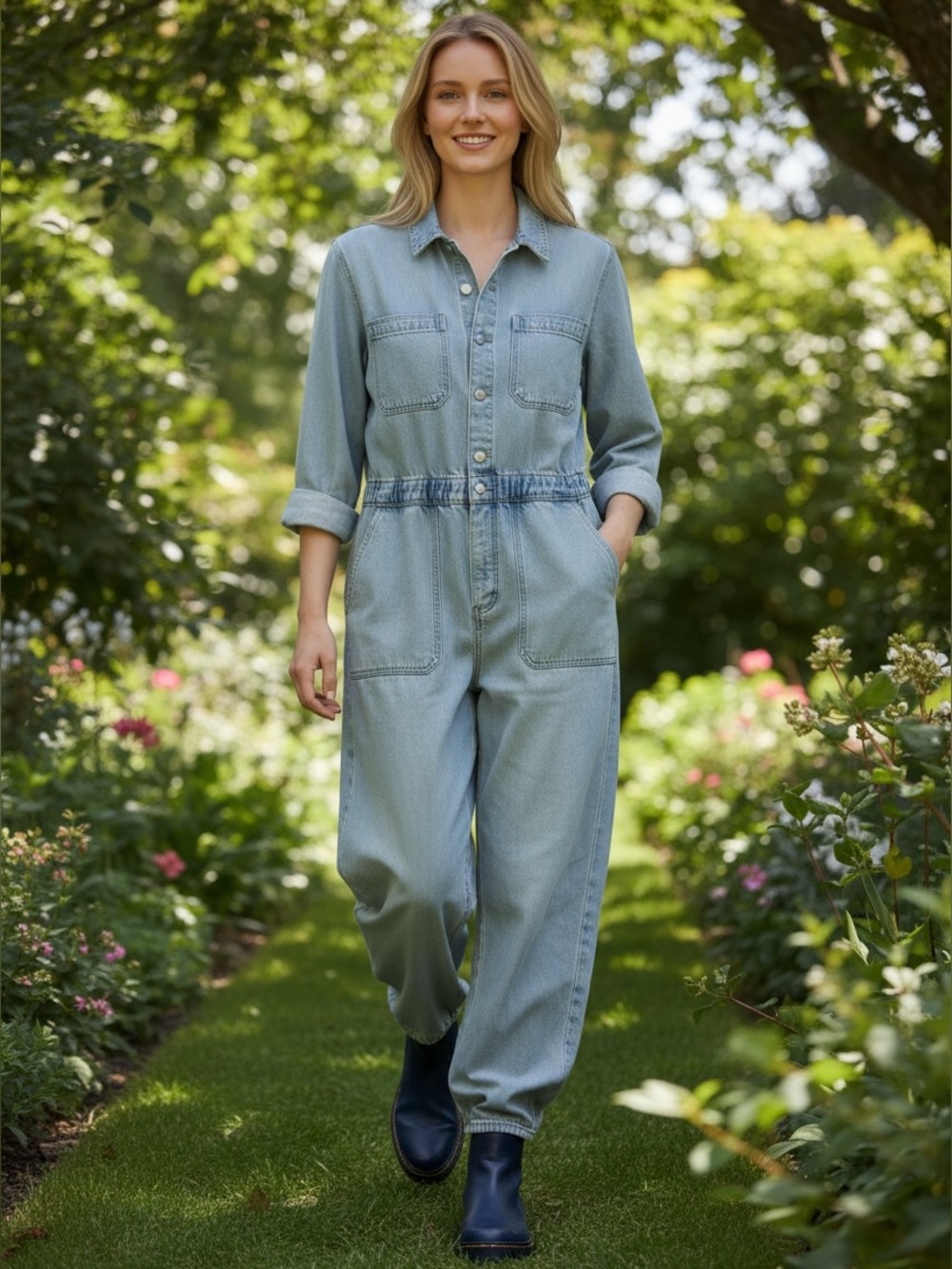 Universal Thread Light Blue Denim Baggy Jumpsuit  ~ size 12 Long  ~  NWOT